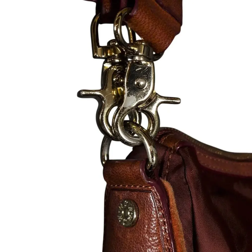 MZ Wallace Nylon Leather Messenger Shoulder Bag Satchel Burgundy with Zip Pouch